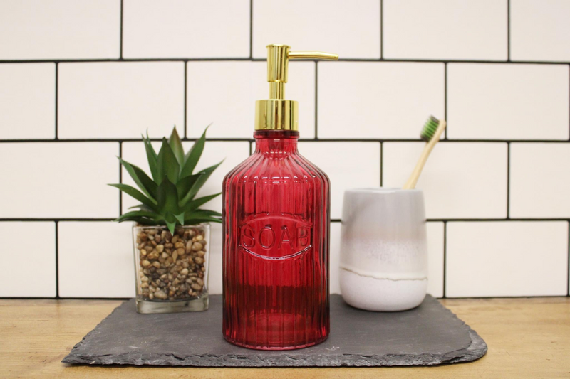 Vintage Style Red Glass Soap Dispenser | 500ml Capacity | Bathroom and Kitchen Sink Accessory