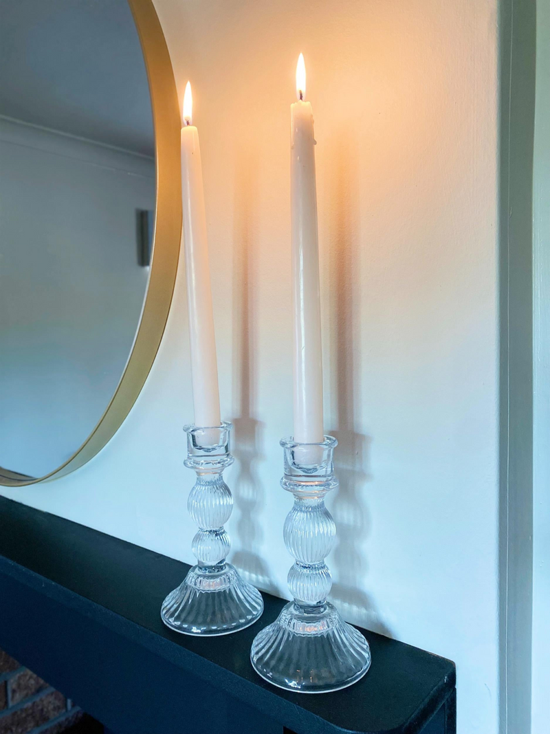 Glass Taper Candle Holder Clear - Vintage-inspired Design, Perfect for Taper or Dinner Candles