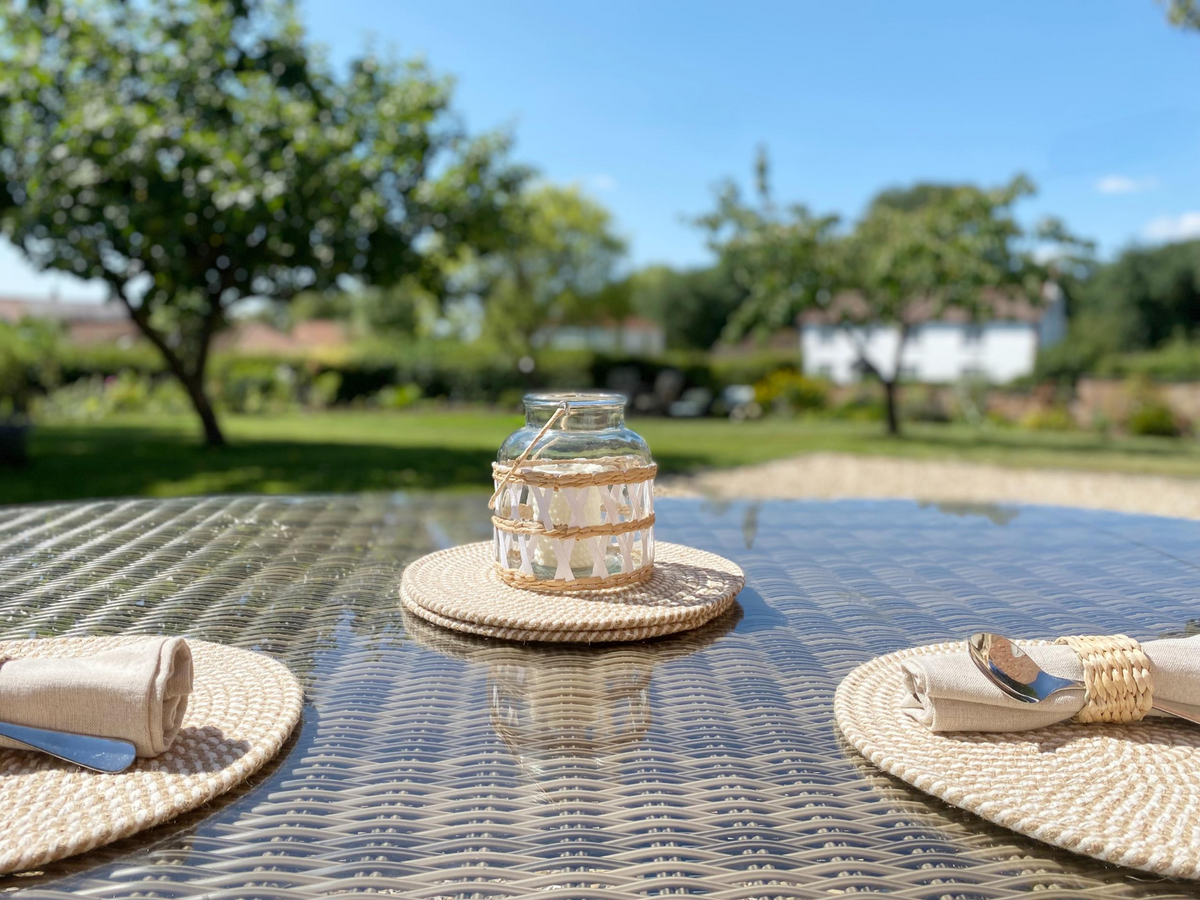 Boho Style Glass Candle Lantern with Weave | Versatile Decor Piece