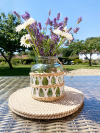 Boho Style Glass Candle Lantern with Weave | Versatile Decor Piece