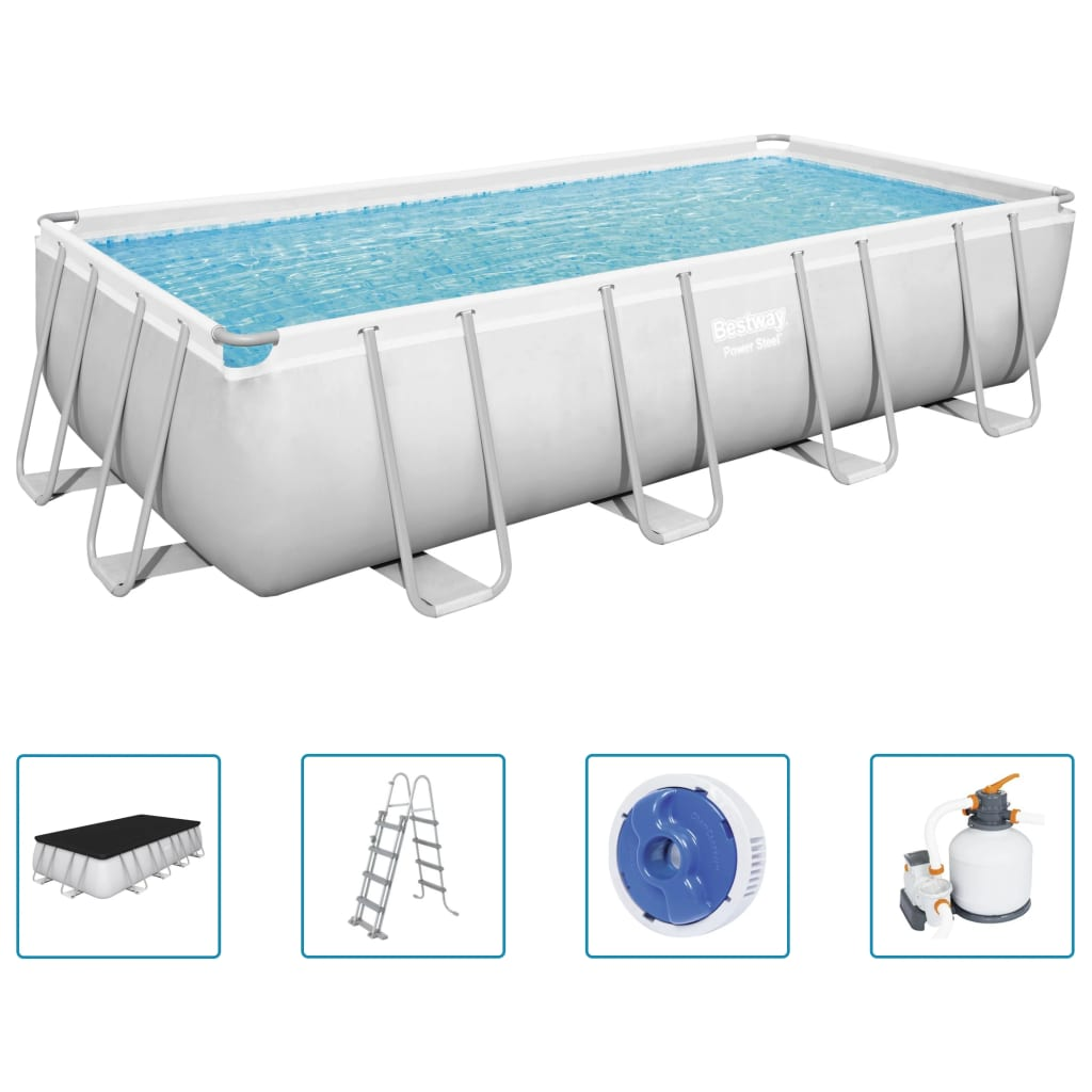 Bestway Power Steel Swimming Pool Set Rectangular 549x274x122 cm - Durable, Stylish, and Easy to Set Up