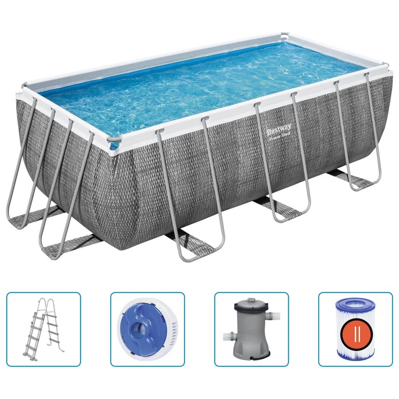 Bestway Power Steel Rectangular Swimming Pool Set 412x201x122 cm - Durable, Easy to Set Up, and Corrosion-Resistant