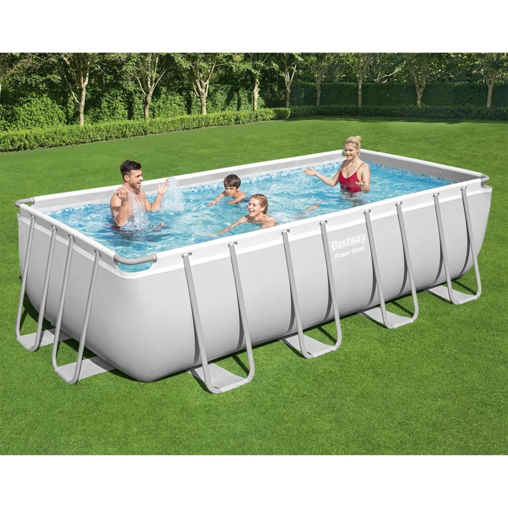 Bestway Power Steel Swimming Pool Set Rectangular 488x244x122 cm - Durable, Stylish, and Easy-to-Set-Up