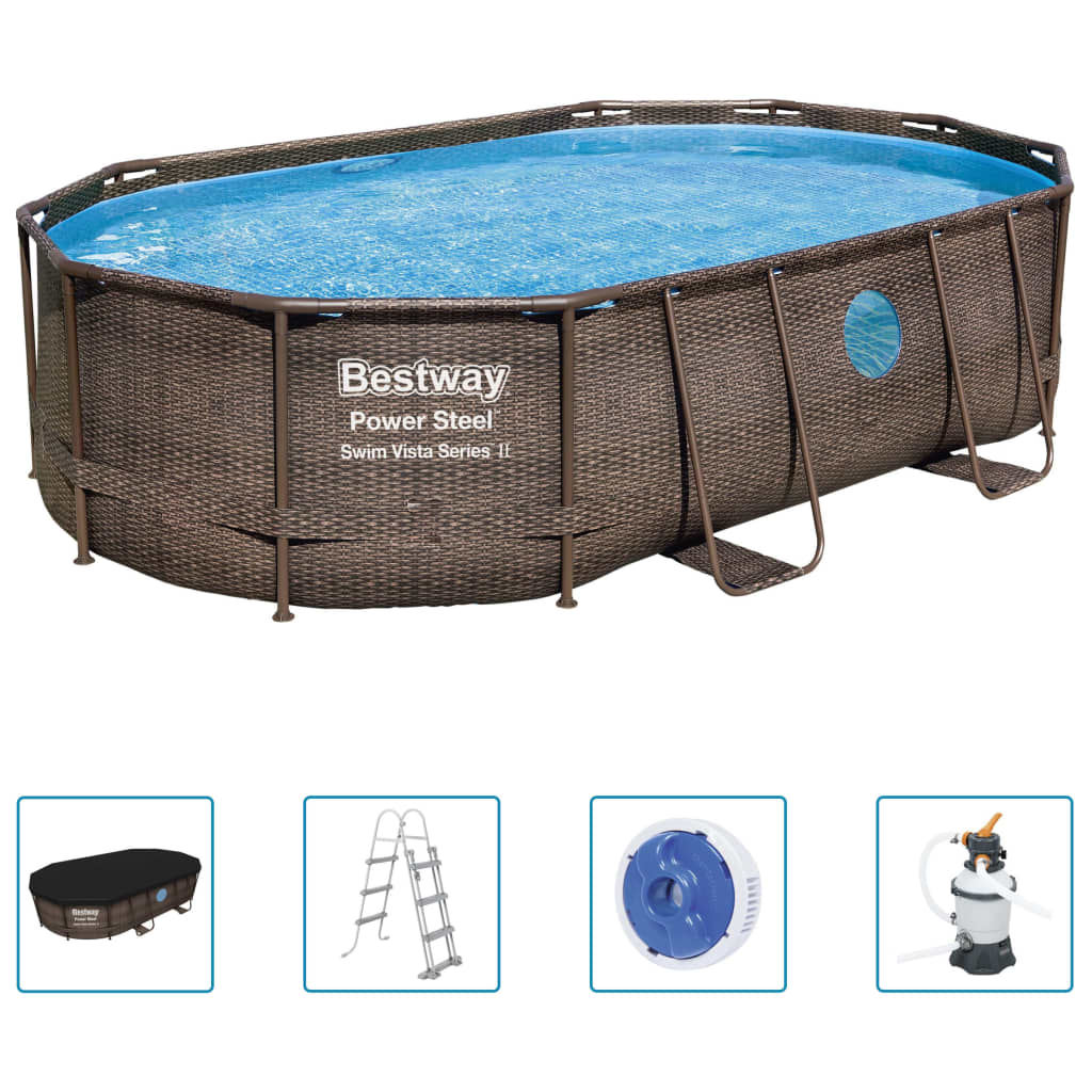 Bestway Power Steel Swimming Pool Set 488x305x107 cm - Durable, Stylish and Easy to Set Up