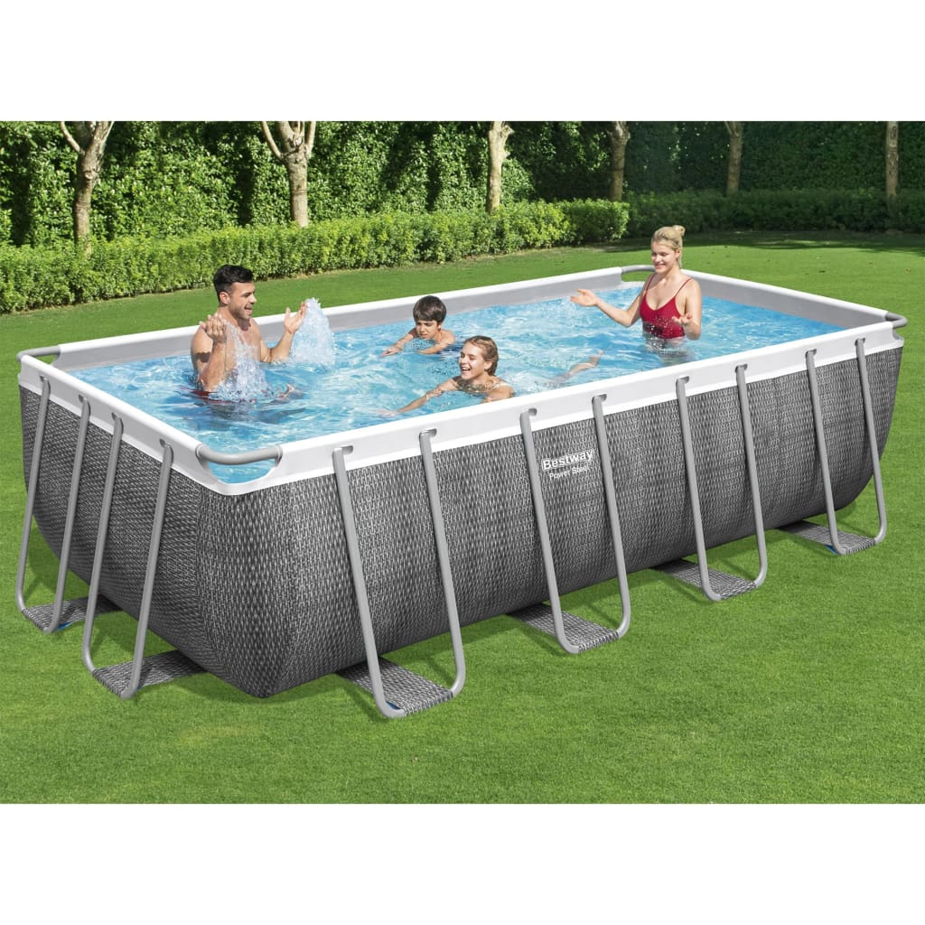 Bestway Power Steel Swimming Pool Set - Rectangular 488x244x122 cm | Durable, Easy to Set Up, and Stylish