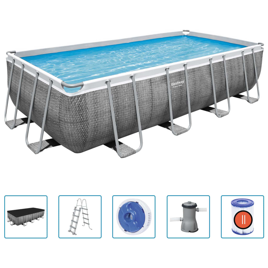 Bestway Power Steel Swimming Pool Set - Rectangular 488x244x122 cm | Durable, Easy to Set Up, and Stylish