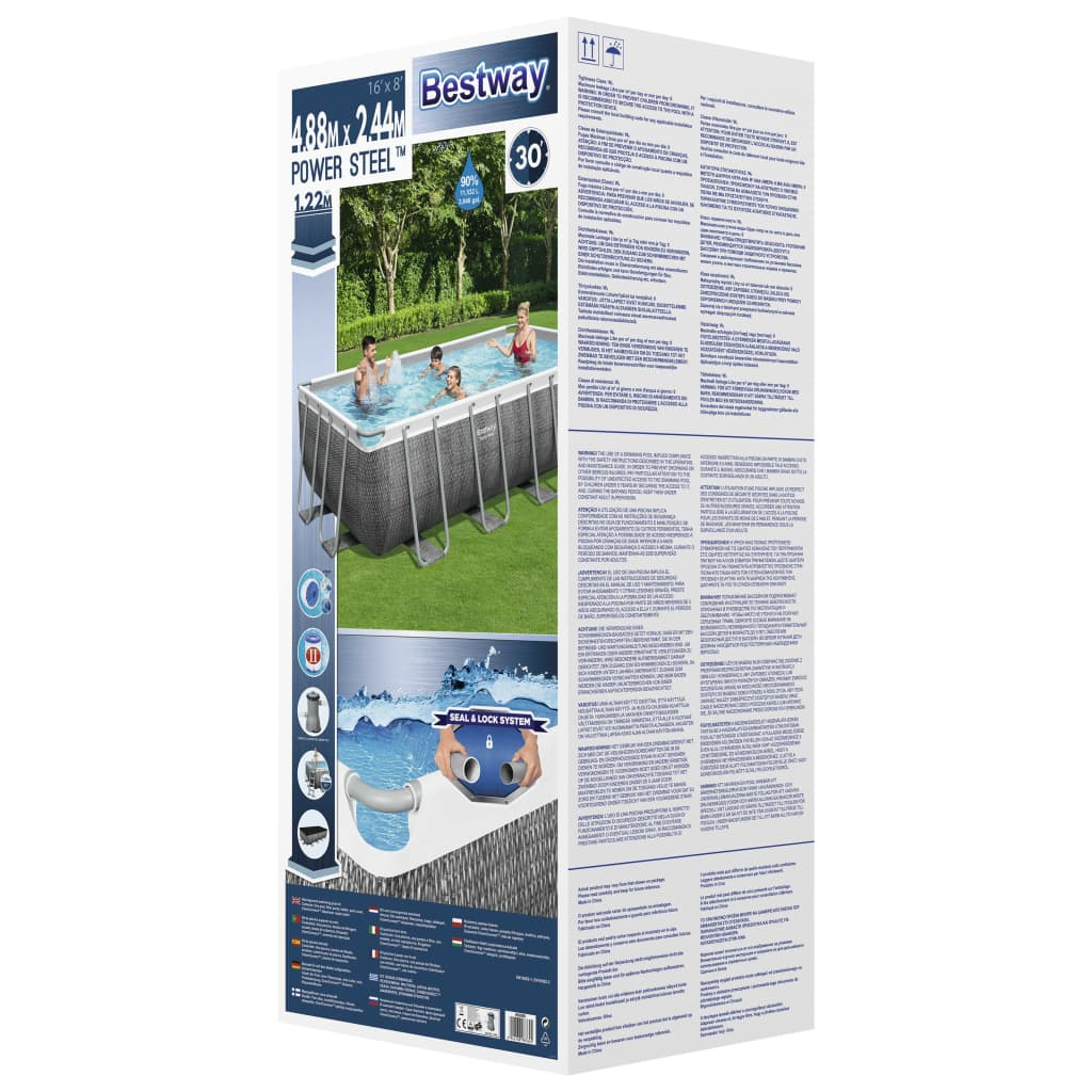 Bestway Power Steel Swimming Pool Set - Rectangular 488x244x122 cm | Durable, Easy to Set Up, and Stylish