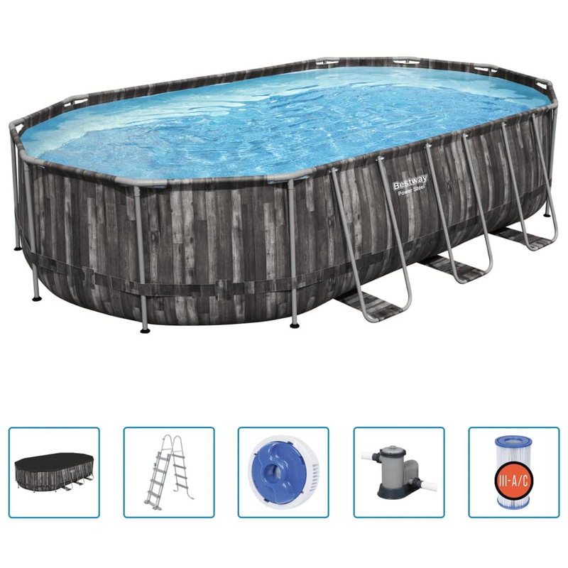 Bestway Power Steel Swimming Pool Set Oval 488x305x107 cm - Durable and Stable