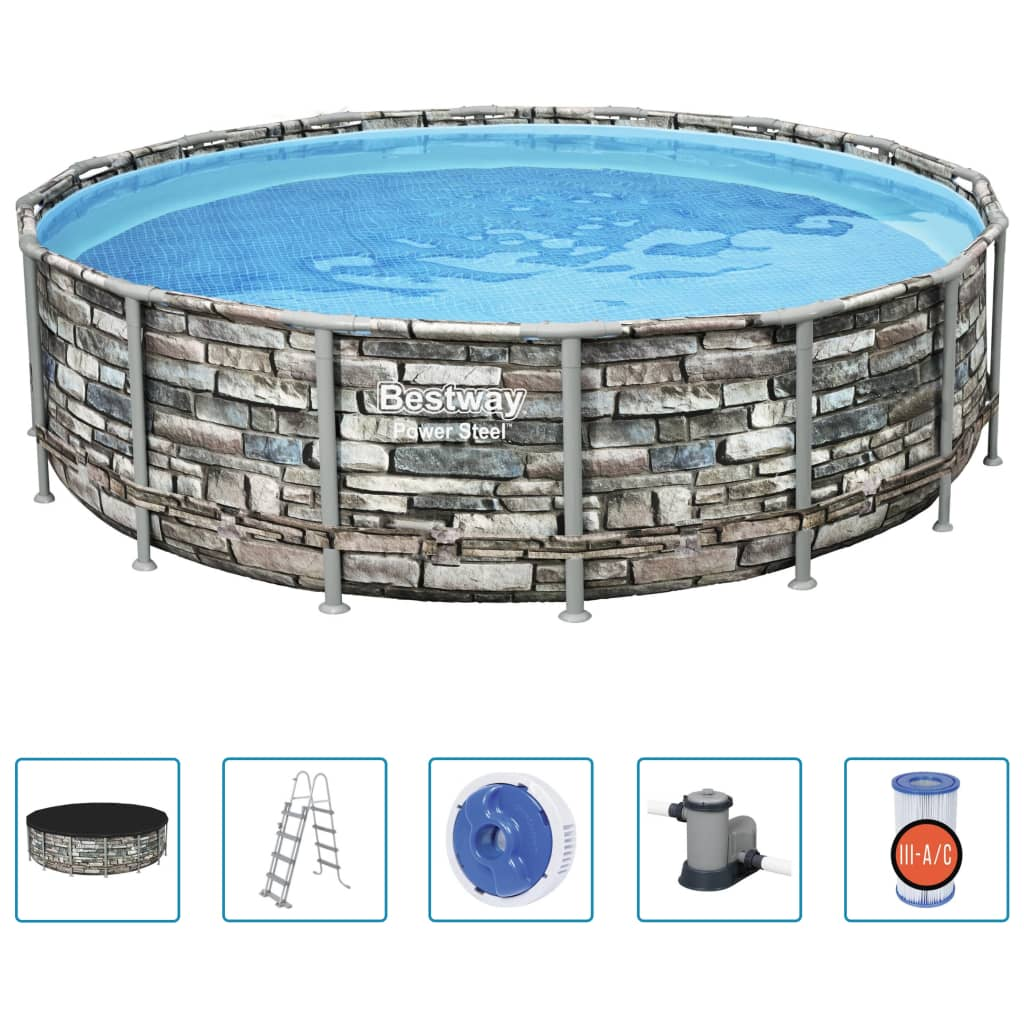 Bestway Power Steel Swimming Pool Set 488x122 cm - Durable and Stylish Above-Ground Pool