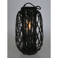 H&S Collection Lantern Reed 50x28 cm Black - Decorative Hanging Candle Holder