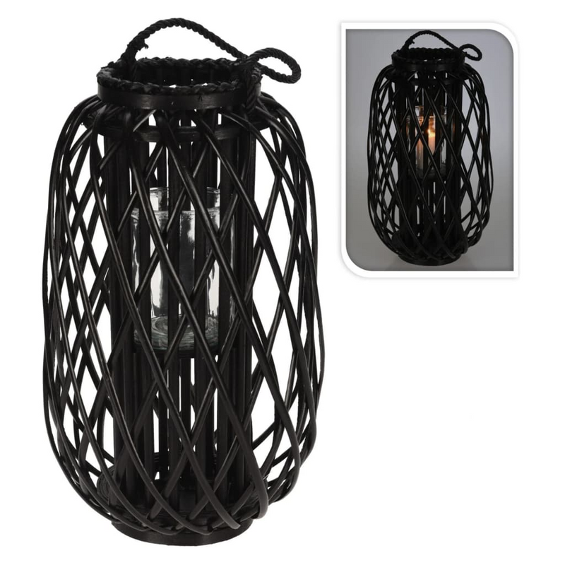 H&S Collection Lantern Reed 50x28 cm Black - Decorative Hanging Candle Holder