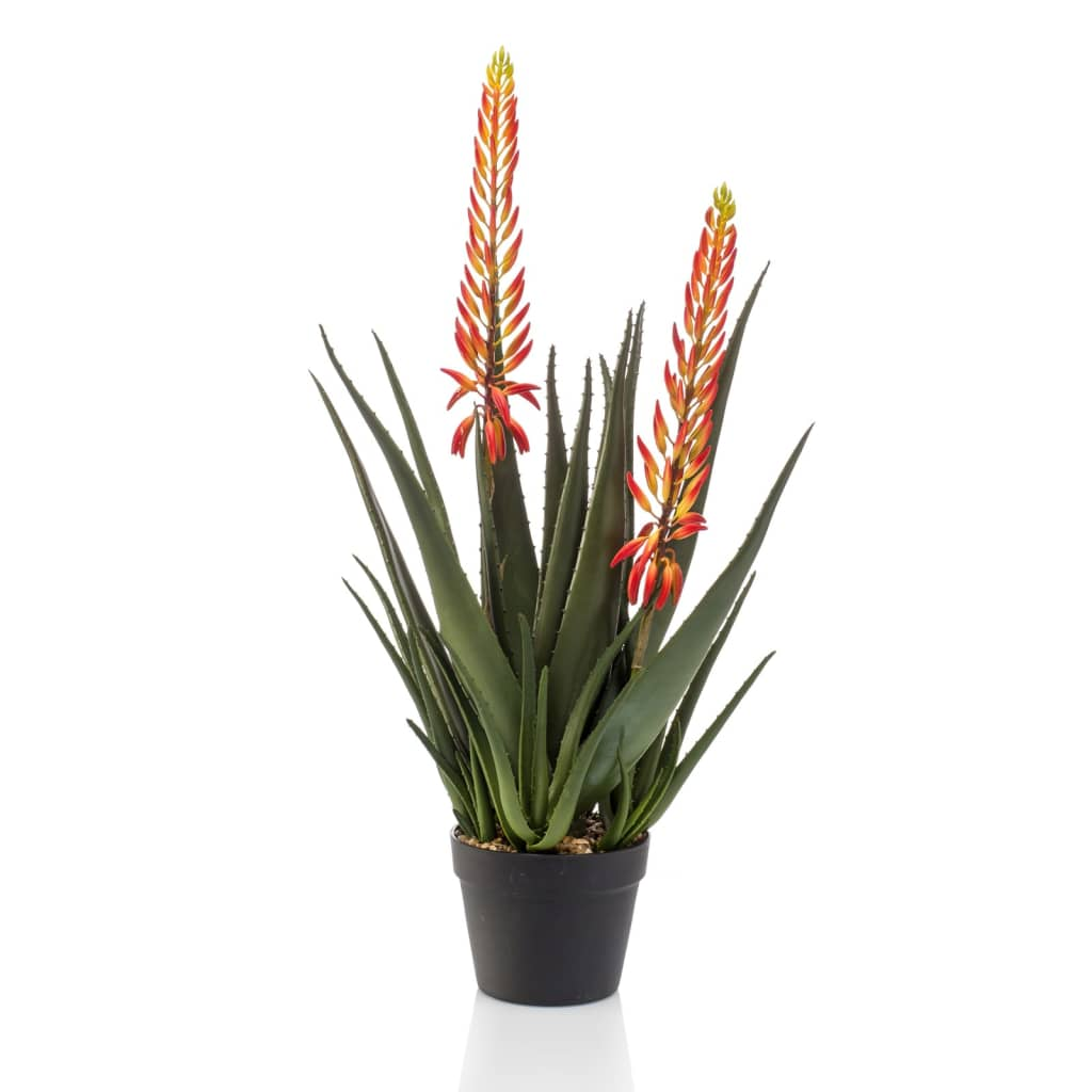 Emerald Artificial Aloe with 2 Flowers 80 cm in Pot - Lifelike Green Plant for Home and Office Decor