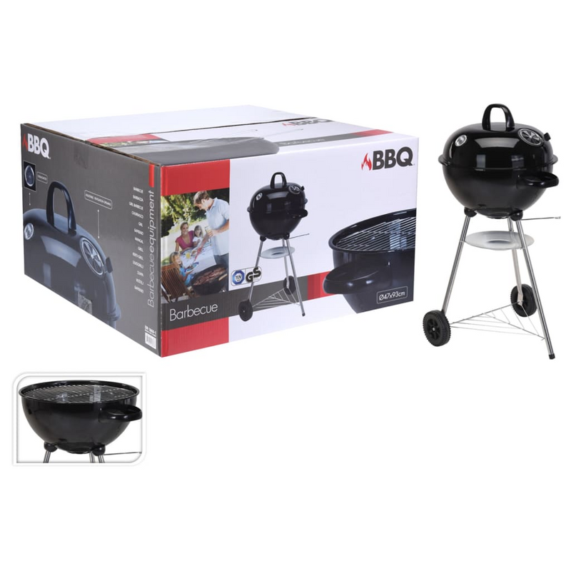 ProGarden BBQ Grill Ball Shape Black - Sturdy Stainless Steel Outdoor Barbecue with Wheels and Thermometer