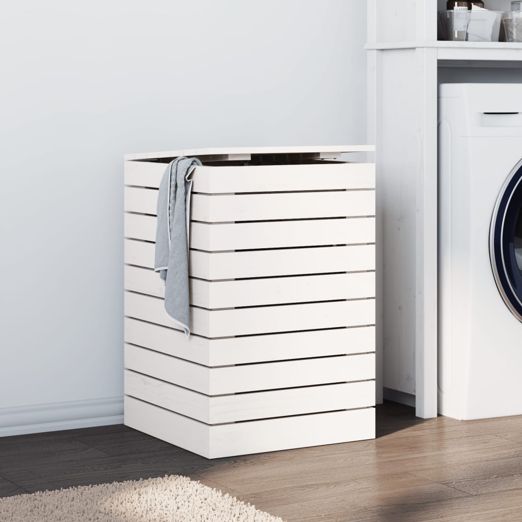 vidaXL Laundry Basket White - Solid Wood Pine - 44x44x66 cm