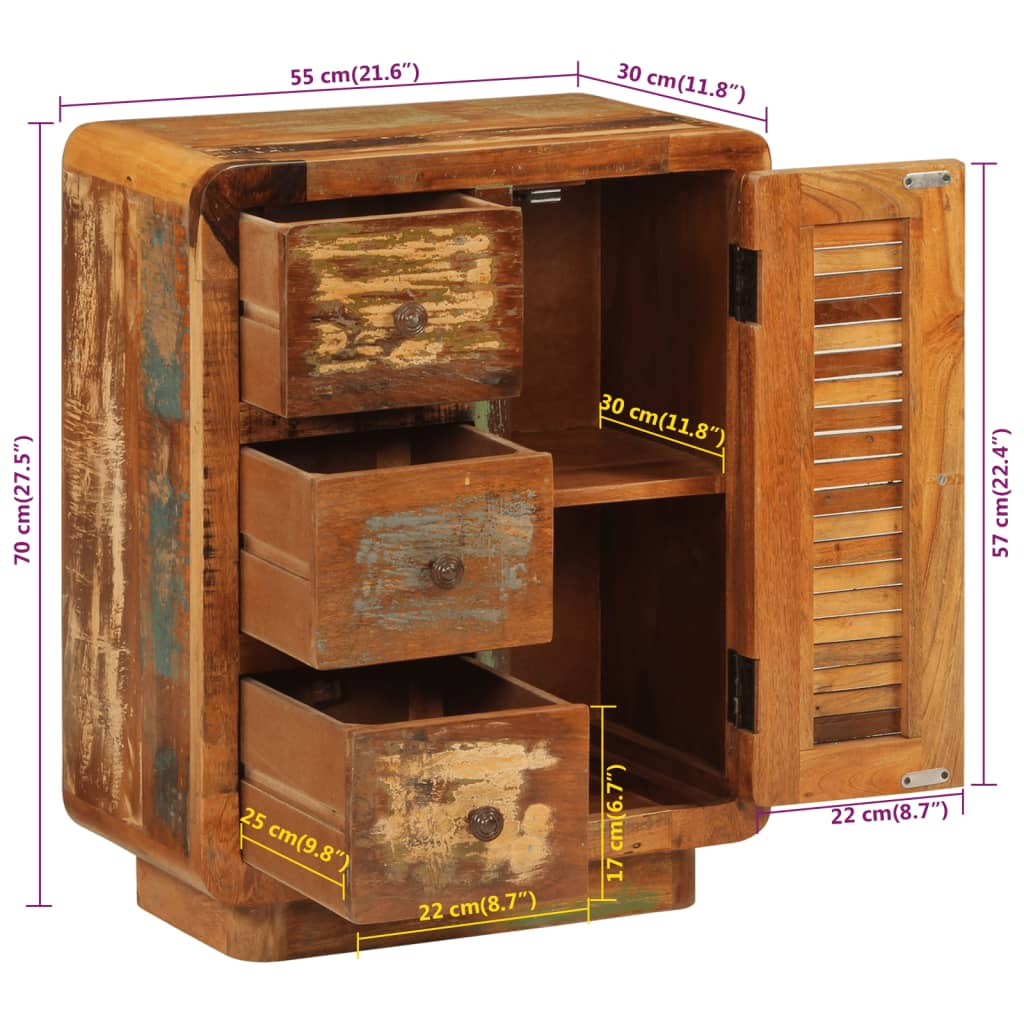 Sideboard with 3 Drawers 55x30x70 cm | Solid Wood Reclaimed