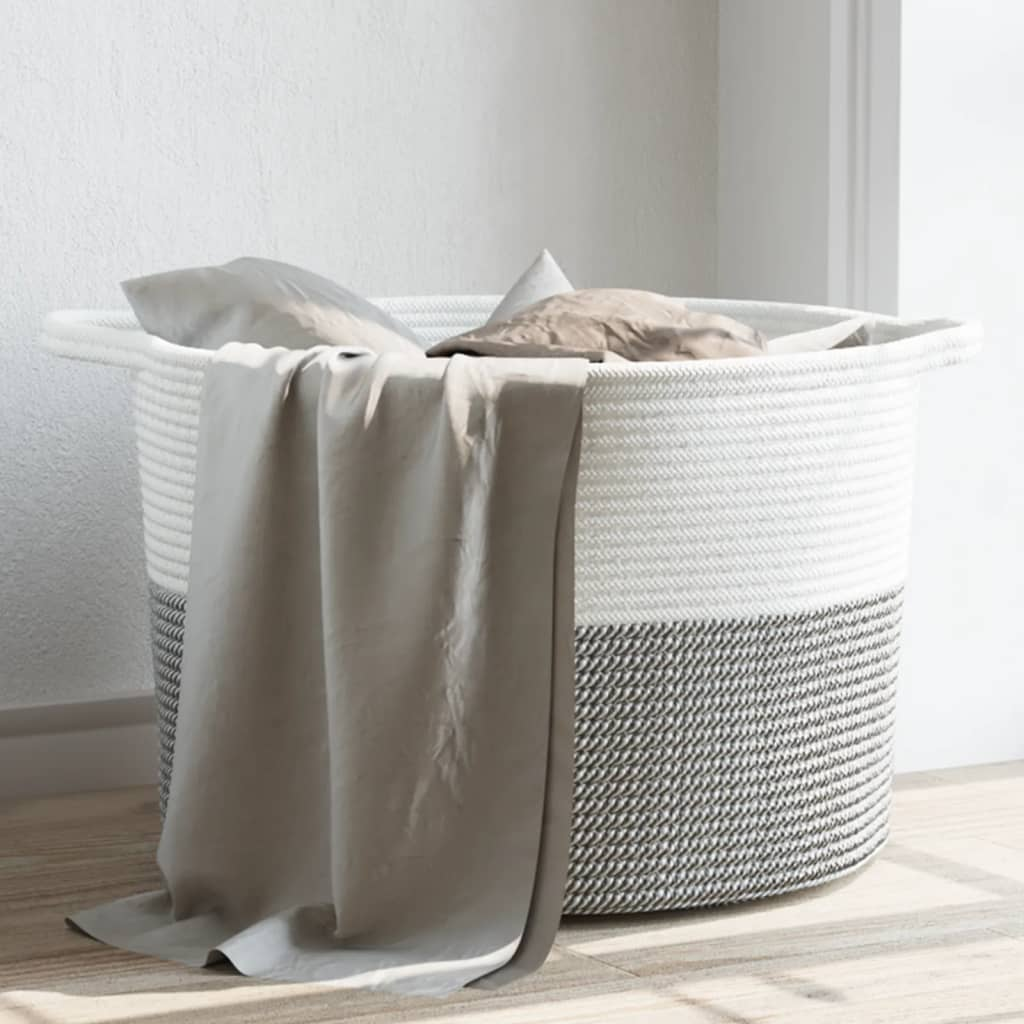 vidaXL Laundry Basket Grey and White Ø55x36 cm Cotton - Modern Design, Durable and Versatile