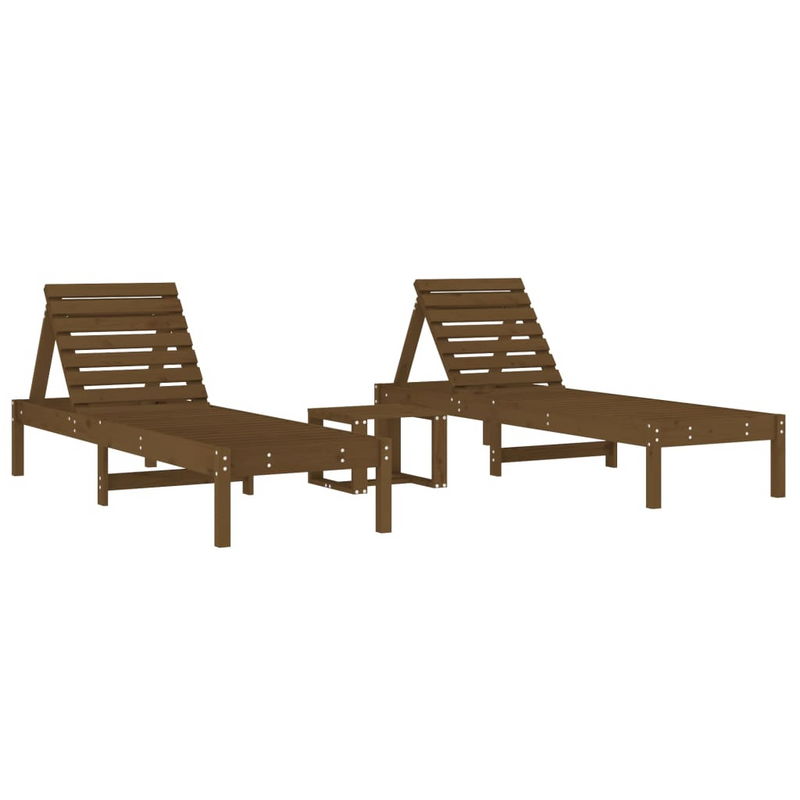 vidaXL Sun Loungers 2 pcs with Table Honey Brown Solid Wood Pine