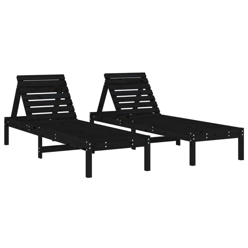 Sun Loungers 2 pcs Black 199.5x60x74 cm Solid Wood Pine - Outdoor Relaxation