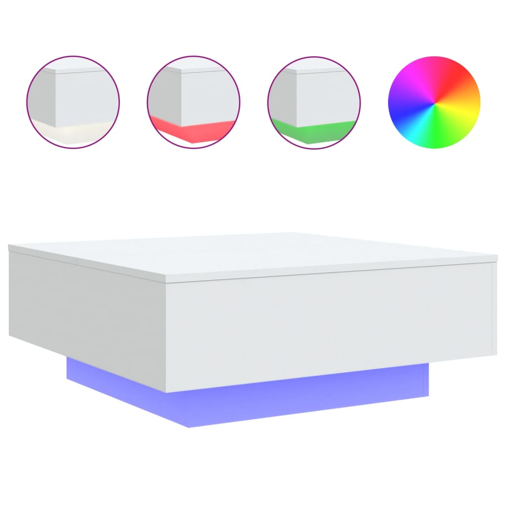 Coffee Table with LED Lights - Modern White Design - 80x80x31 cm