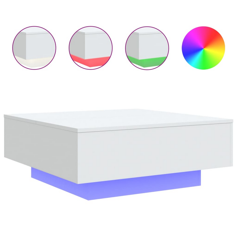 Coffee Table with LED Lights - Modern White Design - 80x80x31 cm