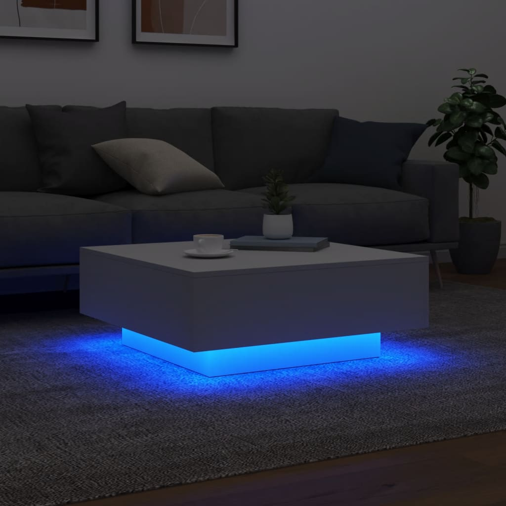 Coffee Table with LED Lights - Modern White Design - 80x80x31 cm