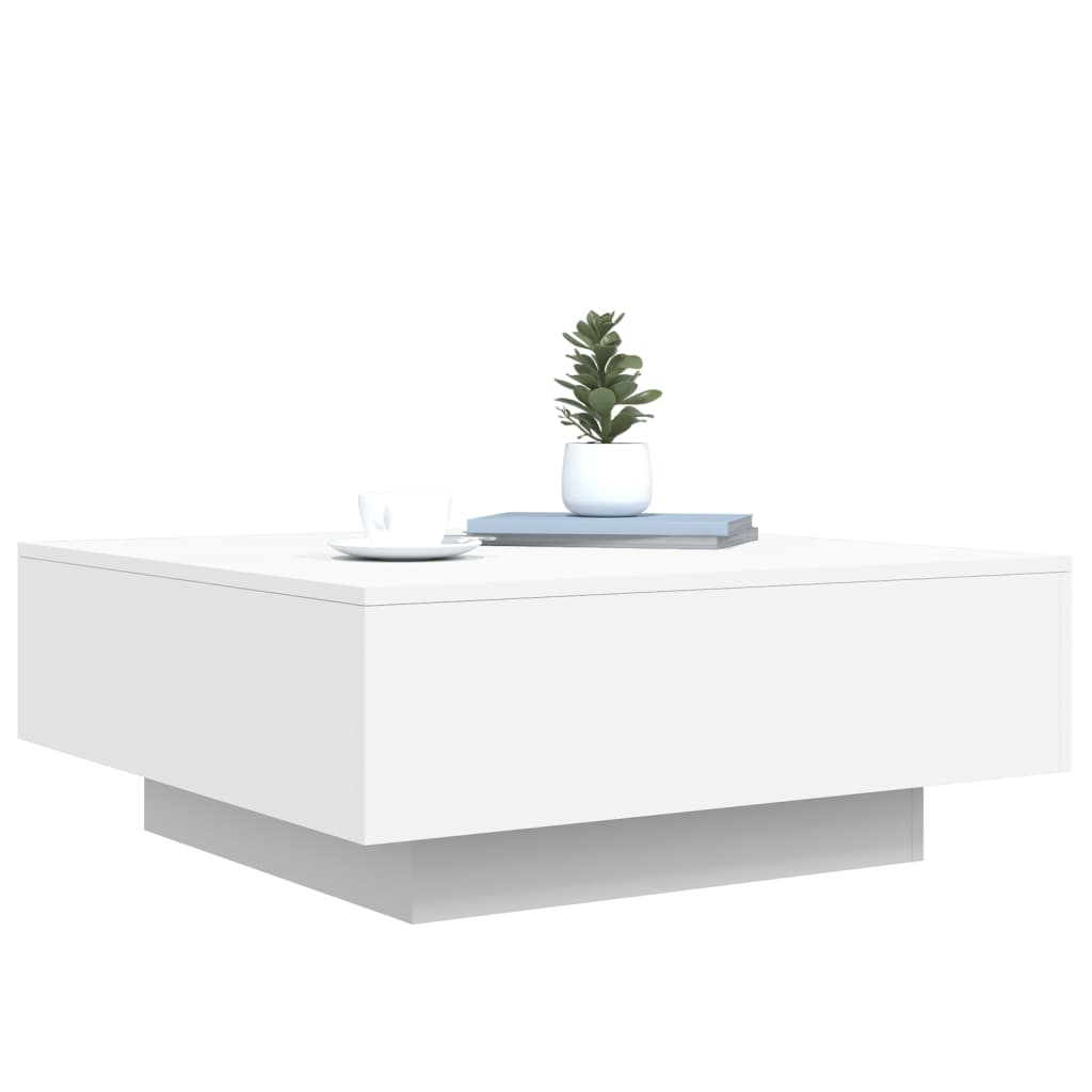 Coffee Table with LED Lights - Modern White Design - 80x80x31 cm