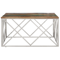 Coffee Table Silver Stainless Steel and Solid Reclaimed Wood