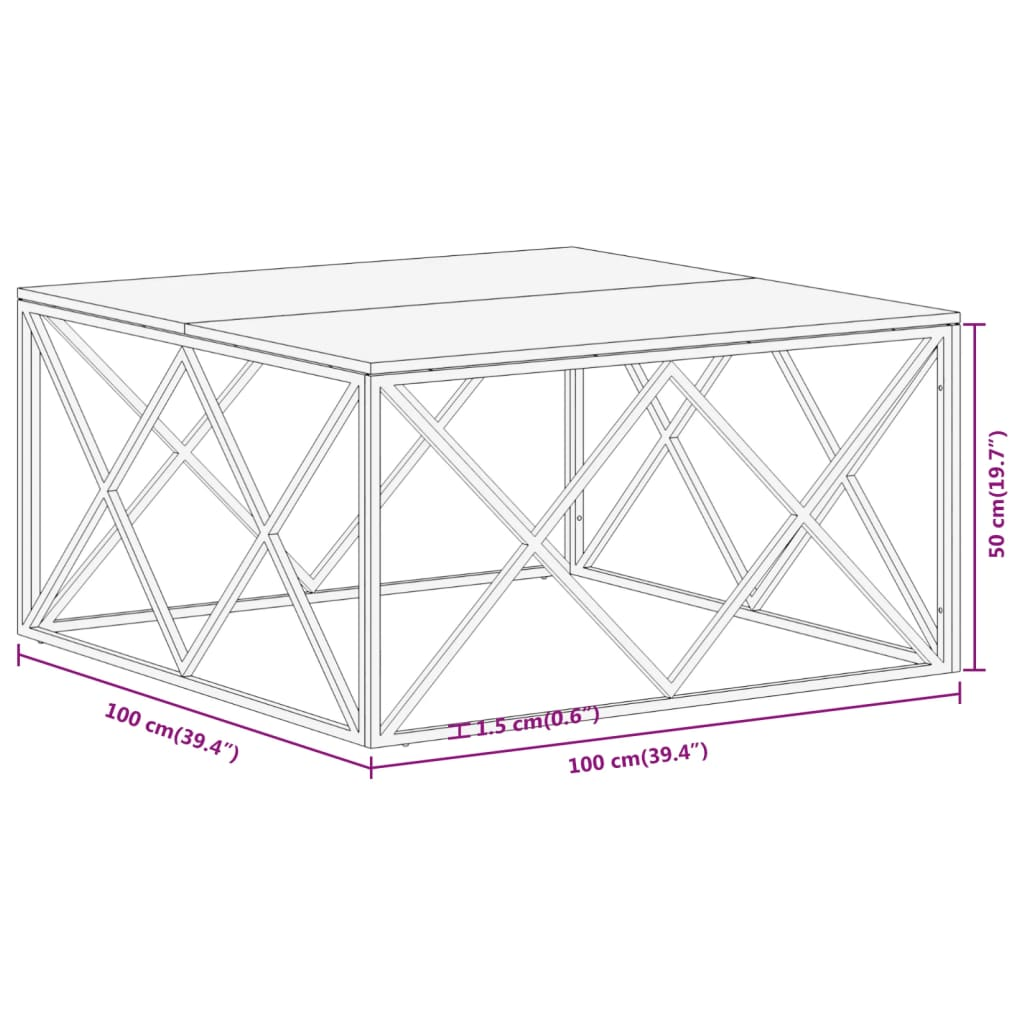 Coffee Table Silver Stainless Steel and Solid Reclaimed Wood