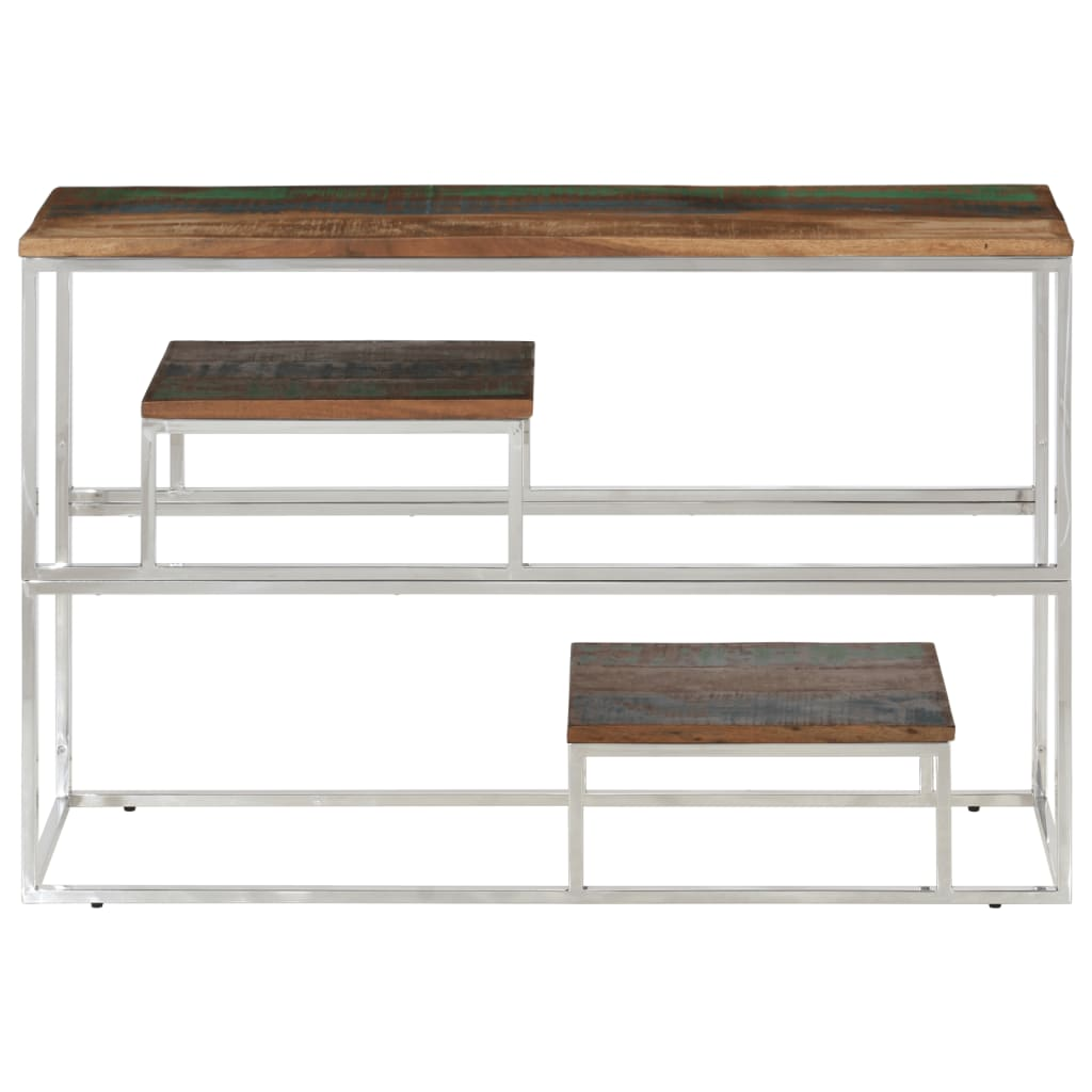 Console Table - Silver Stainless Steel and Solid Reclaimed Wood