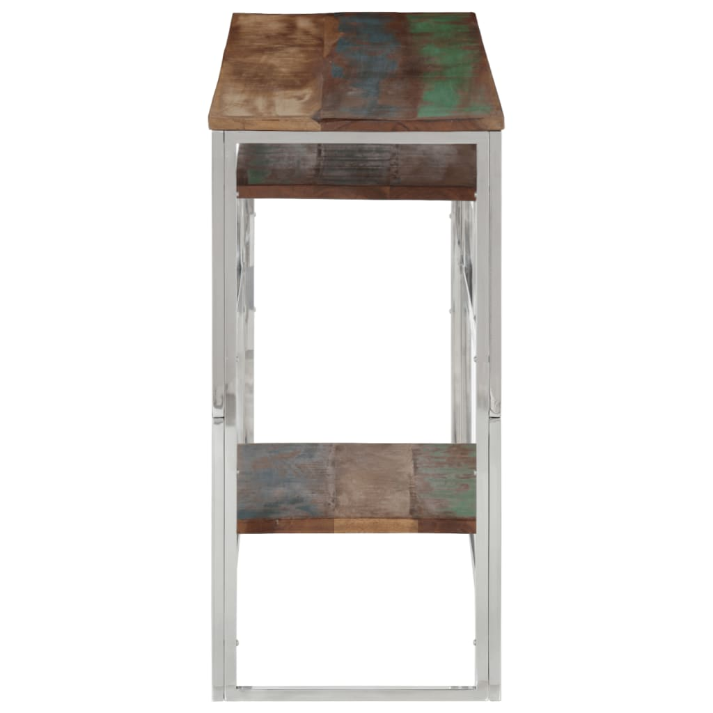 Console Table - Silver Stainless Steel and Solid Reclaimed Wood