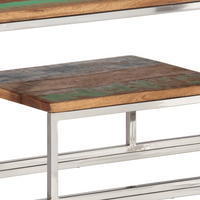 Console Table - Silver Stainless Steel and Solid Reclaimed Wood