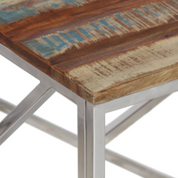 Coffee Table Silver Stainless Steel and Solid Reclaimed Wood