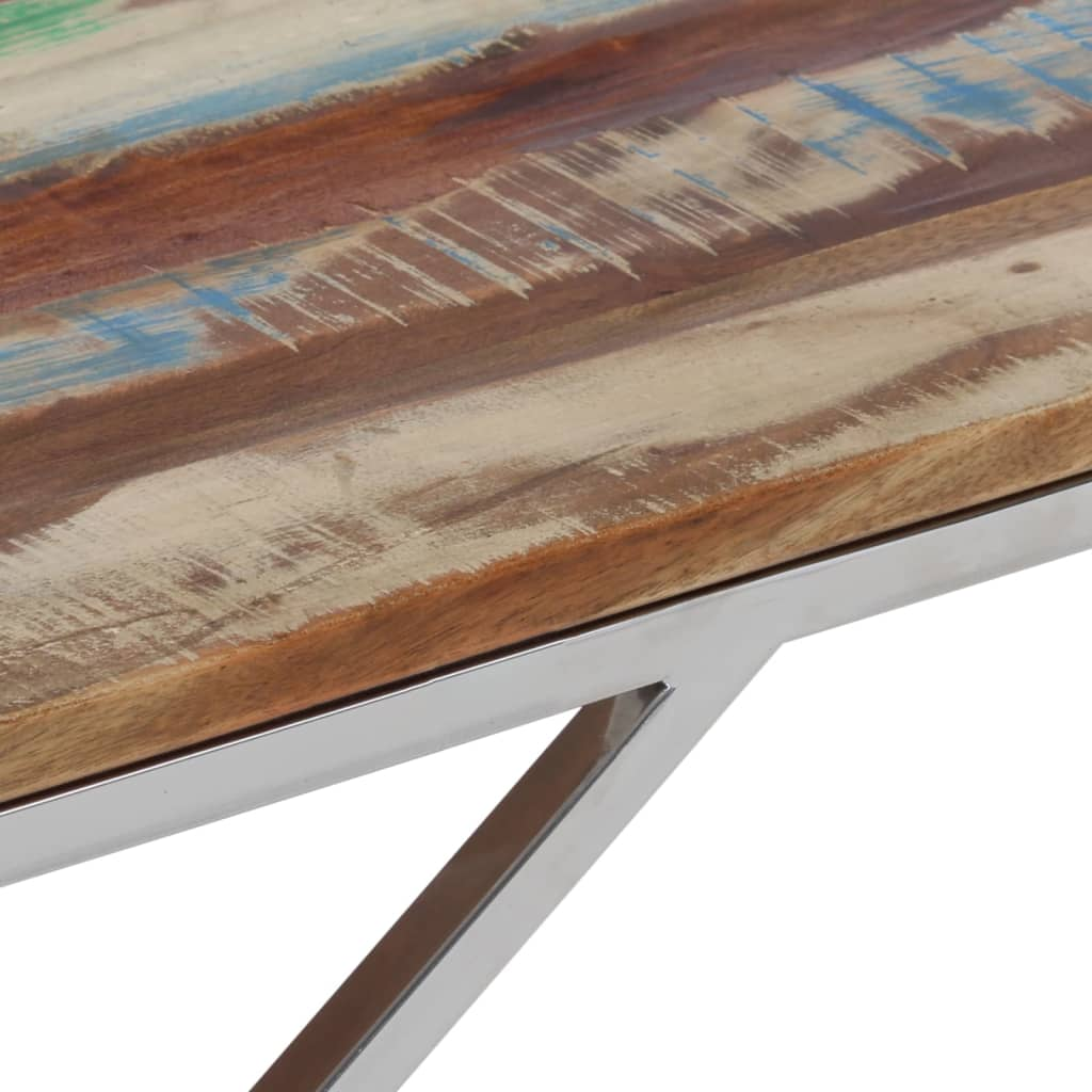 Coffee Table Silver Stainless Steel and Solid Reclaimed Wood