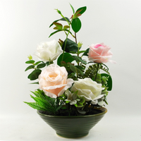 Artificial Flowers Rose 35cm Glazed Ceramic Planter | Leaf Design UK