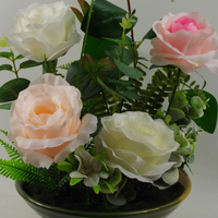 Artificial Flowers Rose 35cm Glazed Ceramic Planter | Leaf Design UK