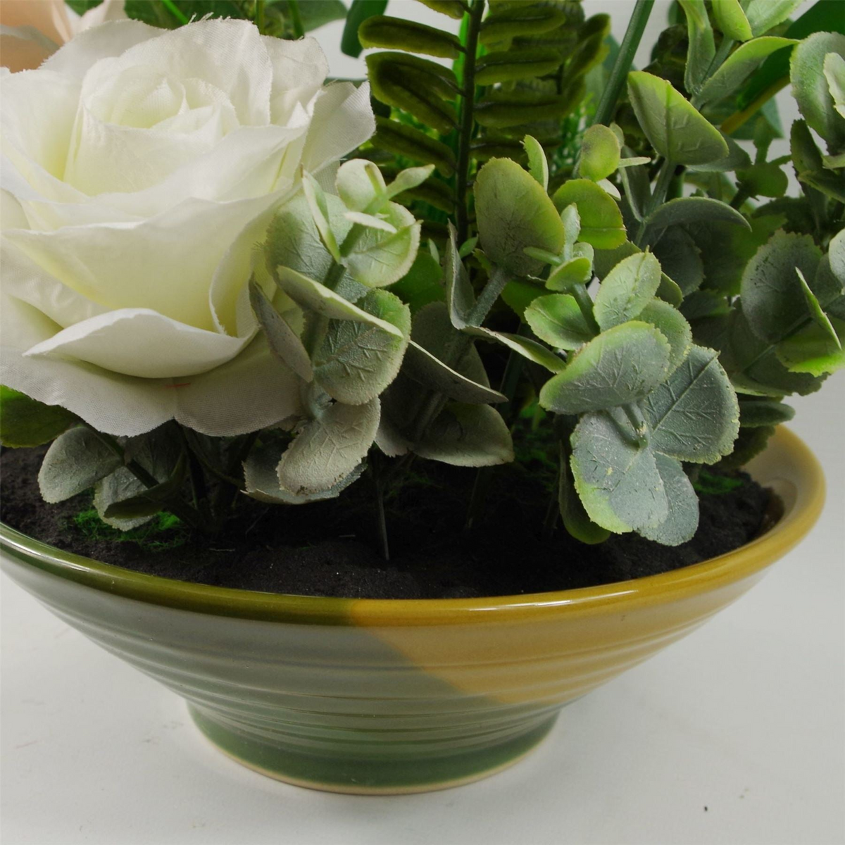 Artificial Flowers Rose 35cm Glazed Ceramic Planter | Leaf Design UK