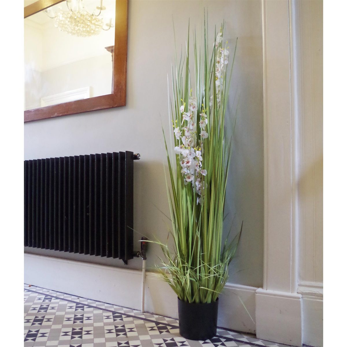 Artificial Grass Plant White Orchid Flowers 165cm - Realistic Design