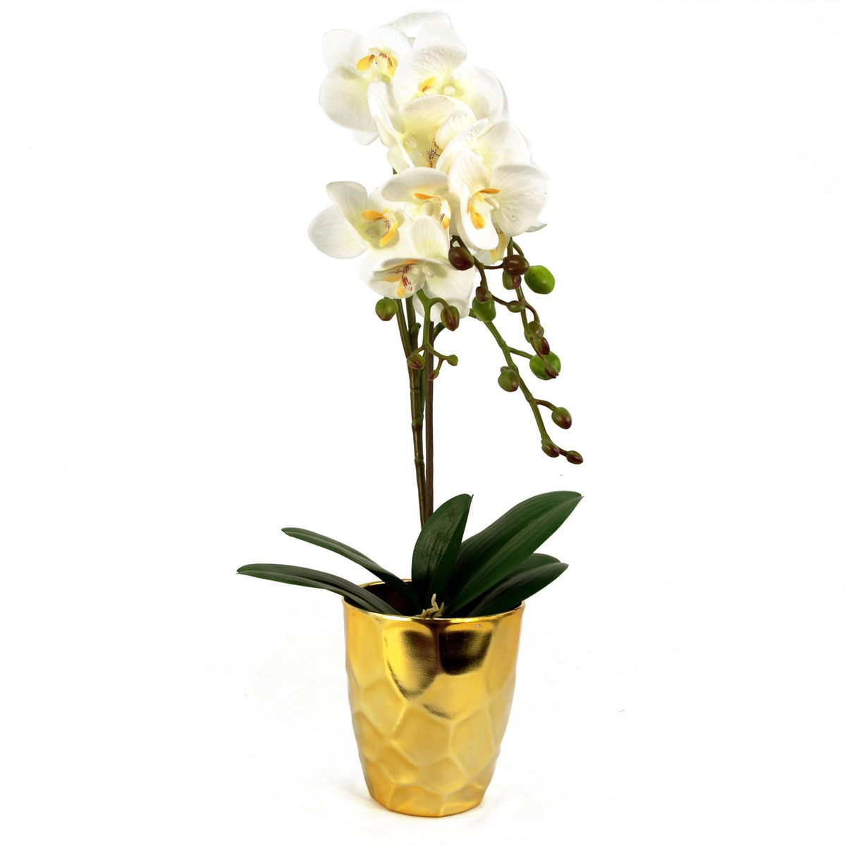 Artificial Orchid Plant White Gold Pot 54cm - Realistic and Elegant Design