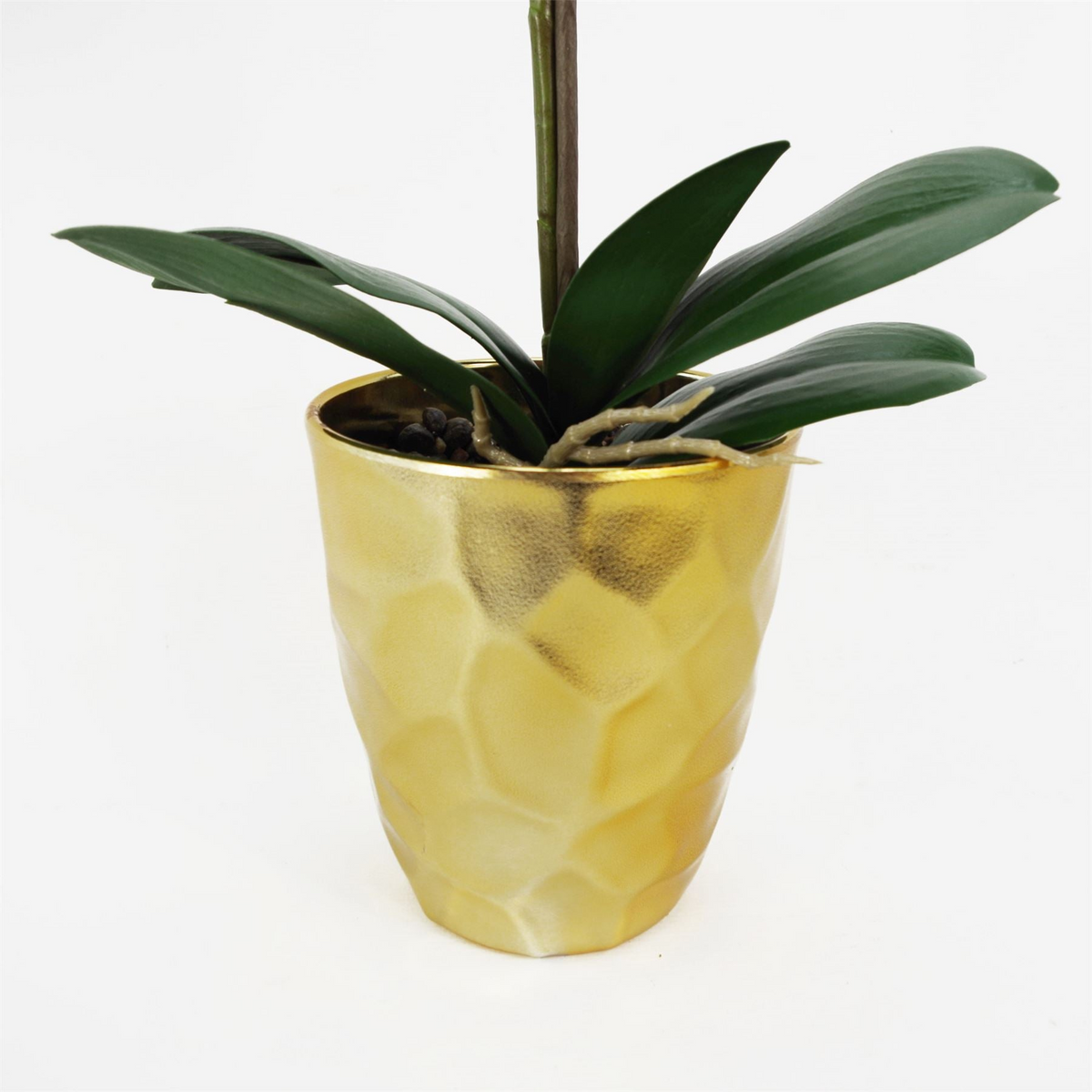 Artificial Orchid Plant White Gold Pot 54cm - Realistic and Elegant Design