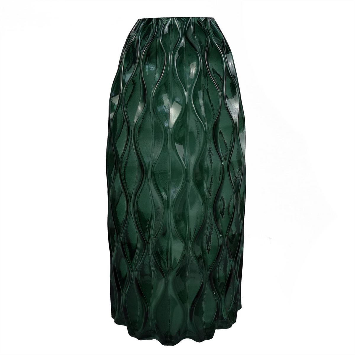 Green Waves Glass Vase 30cm - Stylish Leaf Design | Suitable for Real and Artificial Flowers