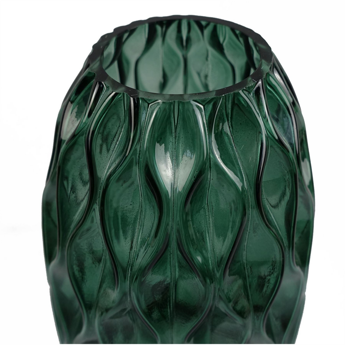 Green Waves Glass Vase 30cm - Stylish Leaf Design | Suitable for Real and Artificial Flowers