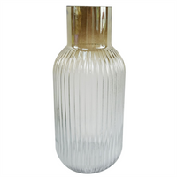 Ridged Ombre Glass Vase - Contemporary Style, 34cm - Leaf Design