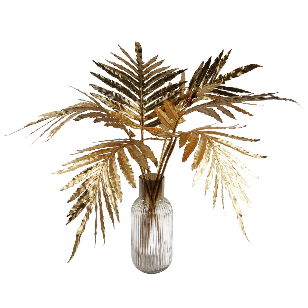 Ridged Ombre Glass Vase - Contemporary Style, 34cm - Leaf Design