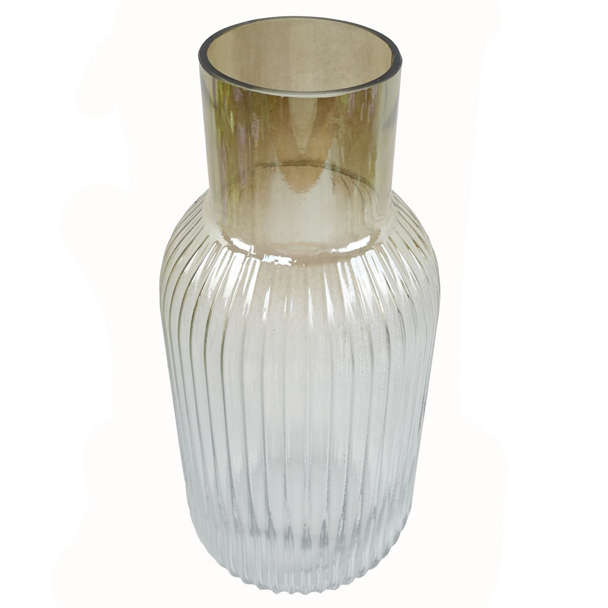 Ridged Ombre Glass Vase - Contemporary Style, 34cm - Leaf Design