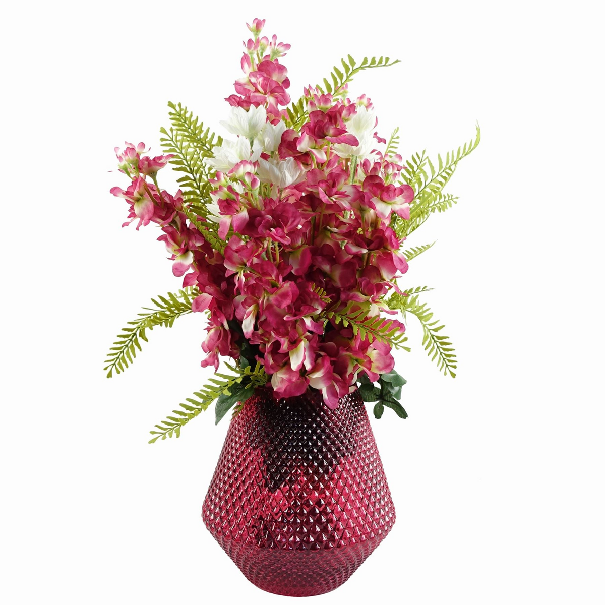 Glass Vase Diamond Embossed Pink Glass Vase 23cm - Beautiful Decor Piece for Real or Artificial Flowers