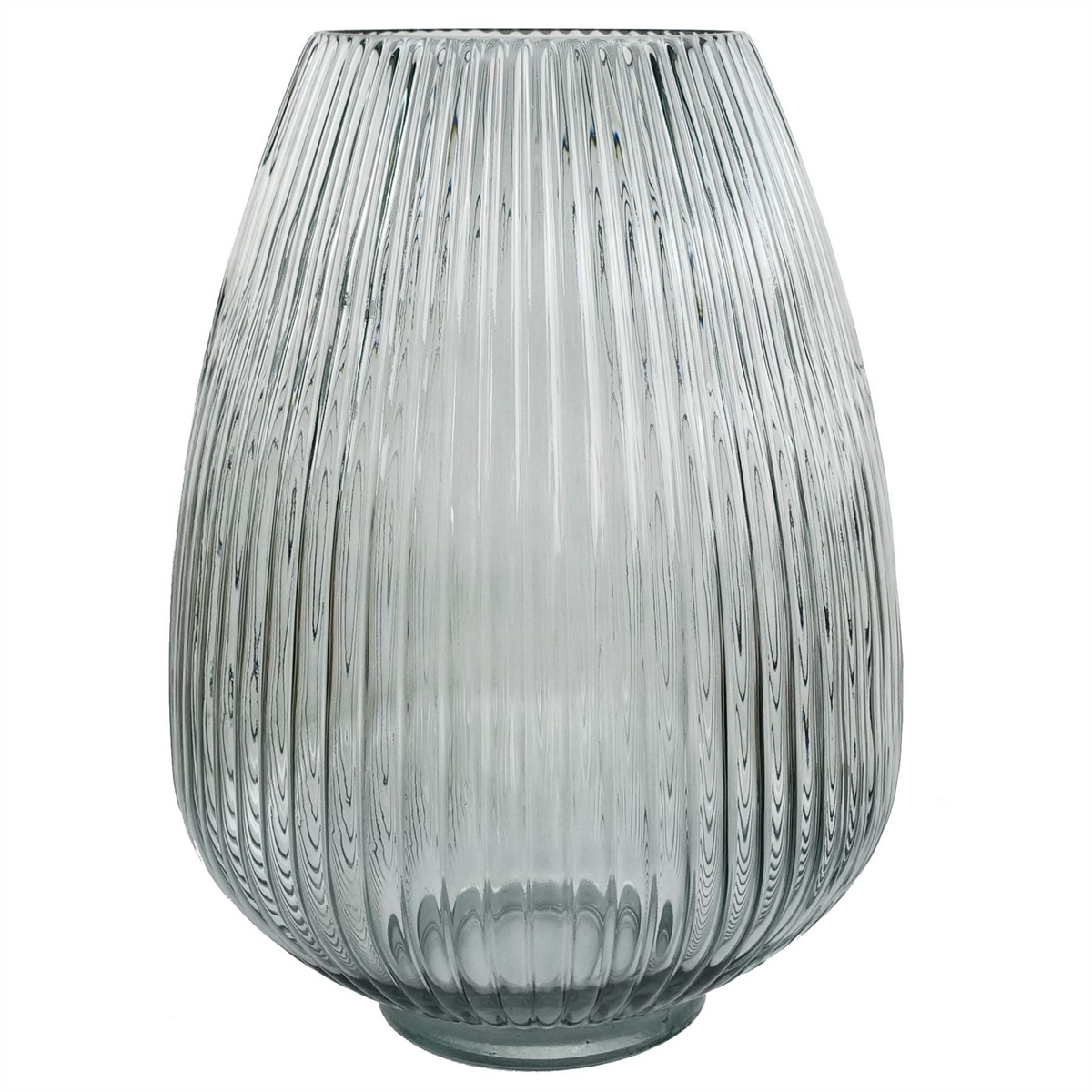 Smoke Grey Ridged Glass Vase 30cm - Elegant Home Decor