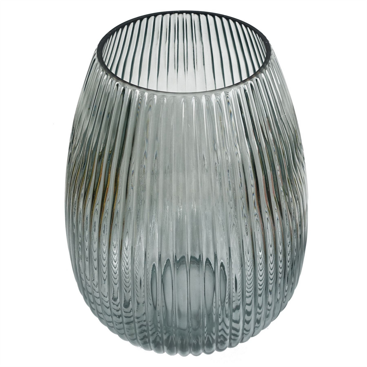 Smoke Grey Ridged Glass Vase 30cm - Elegant Home Decor