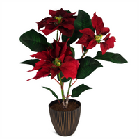 Artificial Poinsettia Plant Grey Pot - Lifelike Decorative Plant with Weighted Pot