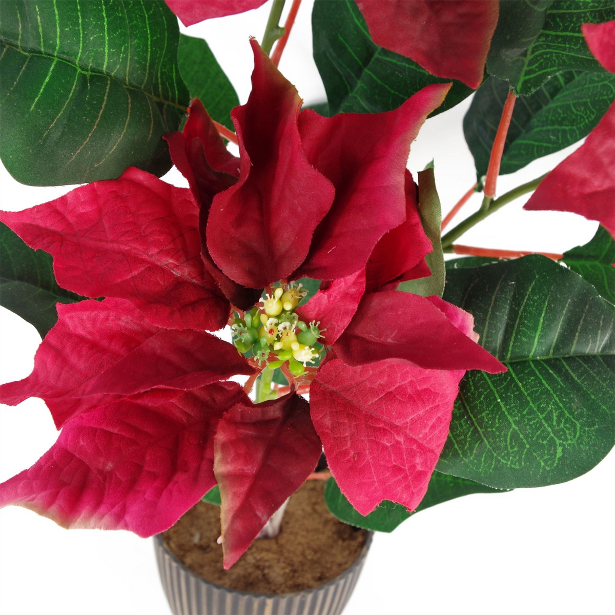 Artificial Poinsettia Plant Grey Pot - Lifelike Decorative Plant with Weighted Pot