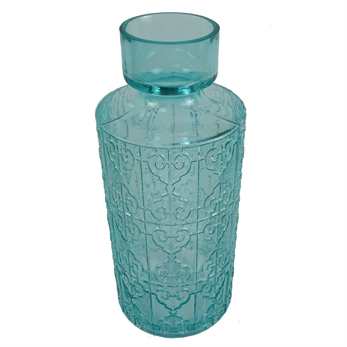 Turquoise Glass Vase - Elegant Leaf Design, 40cm Tall